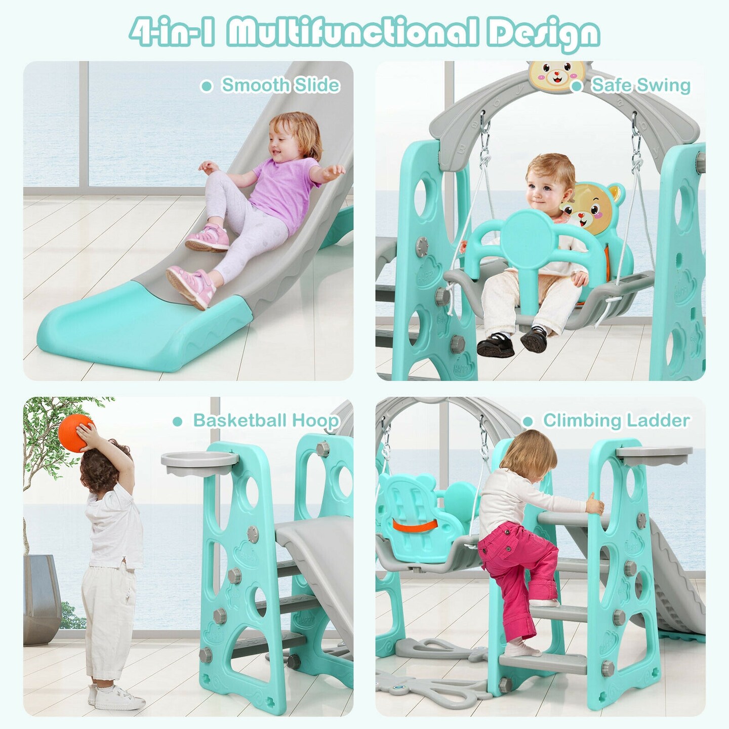 3 in 1 Toddler Climber and Swing Set Slide Playset