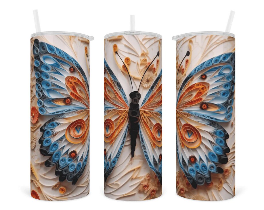 3D Butterfly 20 oz insulated tumbler with lid and straw