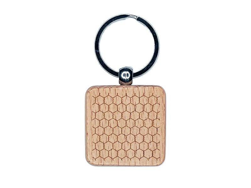 Chicken Wire Engraved Wood Square Keychain Tag Charm