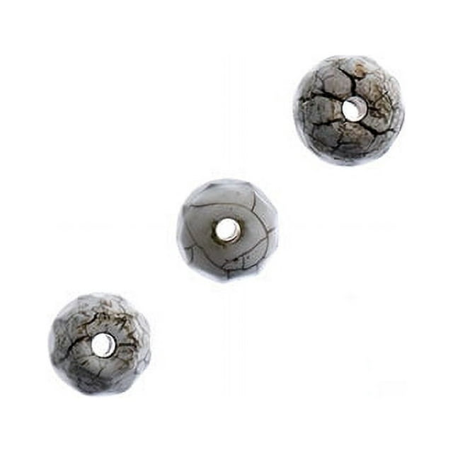 Earth's Jewel Semi-Precious 16" Tibetan Dzi Agate Facetted Striped Banded Pattern Grey & Black, 6mm