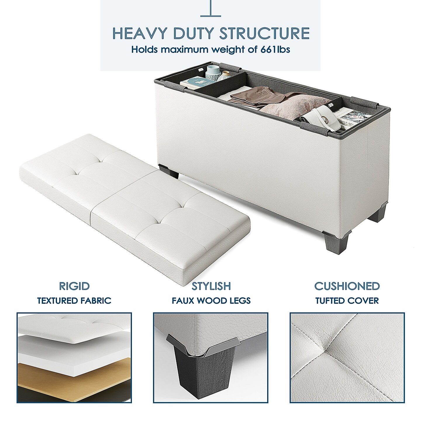 Storage Ottoman Bench with Storage Bins