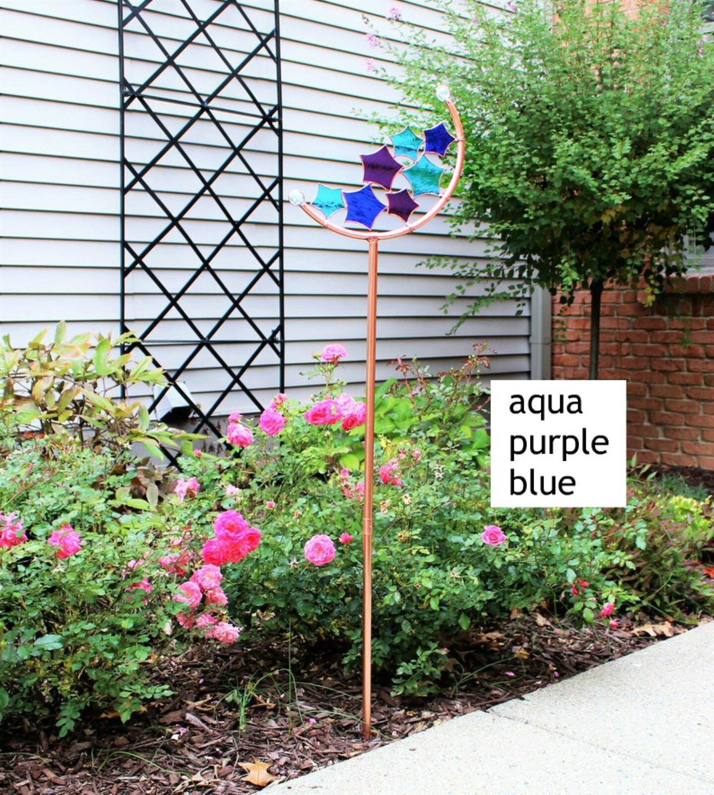 Blue Mix Mix curved Plant Stake. Copper and stained glass garden 4x21 inch . outlet Free Shipping!