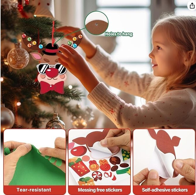 244-piece Christmas Foam Arts and Crafts Kit for Children, Reindeer Felt Bulk Ornaments (24 Pack) Kids Toddlers DIY Handcraft Kit 2-4 4-8 DIY Christmas Party Favor Activity Project