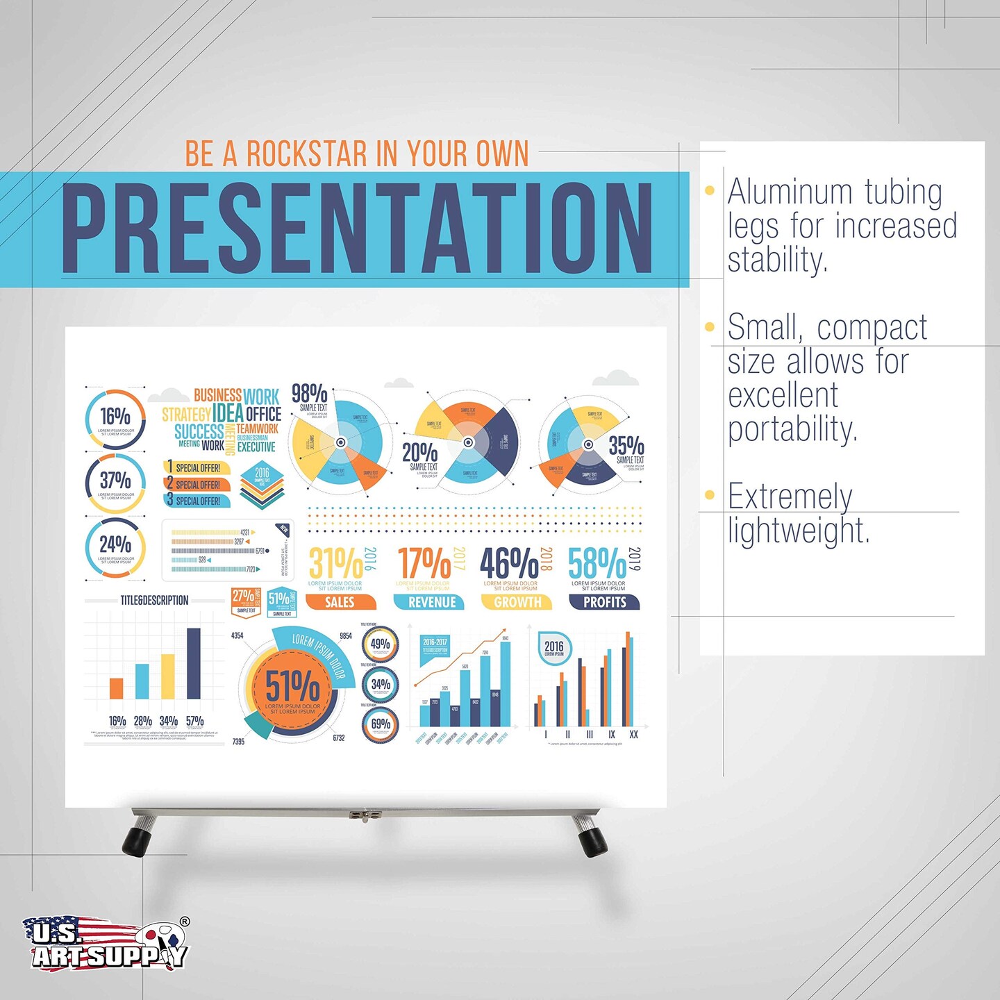 15" High Aluminum Tabletop Display Easel with Collapsible Folding Frame - Portable Artist Tripod Stand - Holds Canvas, Paintings, Books, Presentations, Photos, Pictures, Signs, Posters