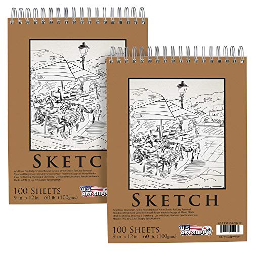 U.S. Art Supply 9 x 12 Top Spiral Bound Sketch Book Pad, Pack of