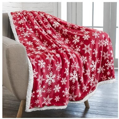 Red Snowflake Decoration, Fleece, Plush, Warm, Cosy Reversible Microfiber Holiday Blanket 50 x 60