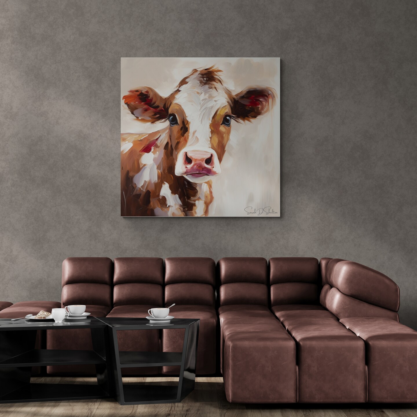 Cow Face 12x12 Canvas Print Hanging Wall Art Decor for Farmhouse