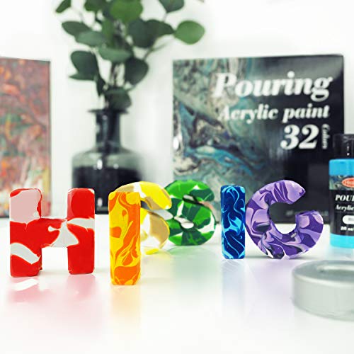 Acrylic Pouring Paint 43 PCS of 36 Bottles (2 oz/60ml) ,32 Assorted Colors  Set to Pre-Mixed High Flow Acrylic Paint Pouring Supplies for Canvas Glass