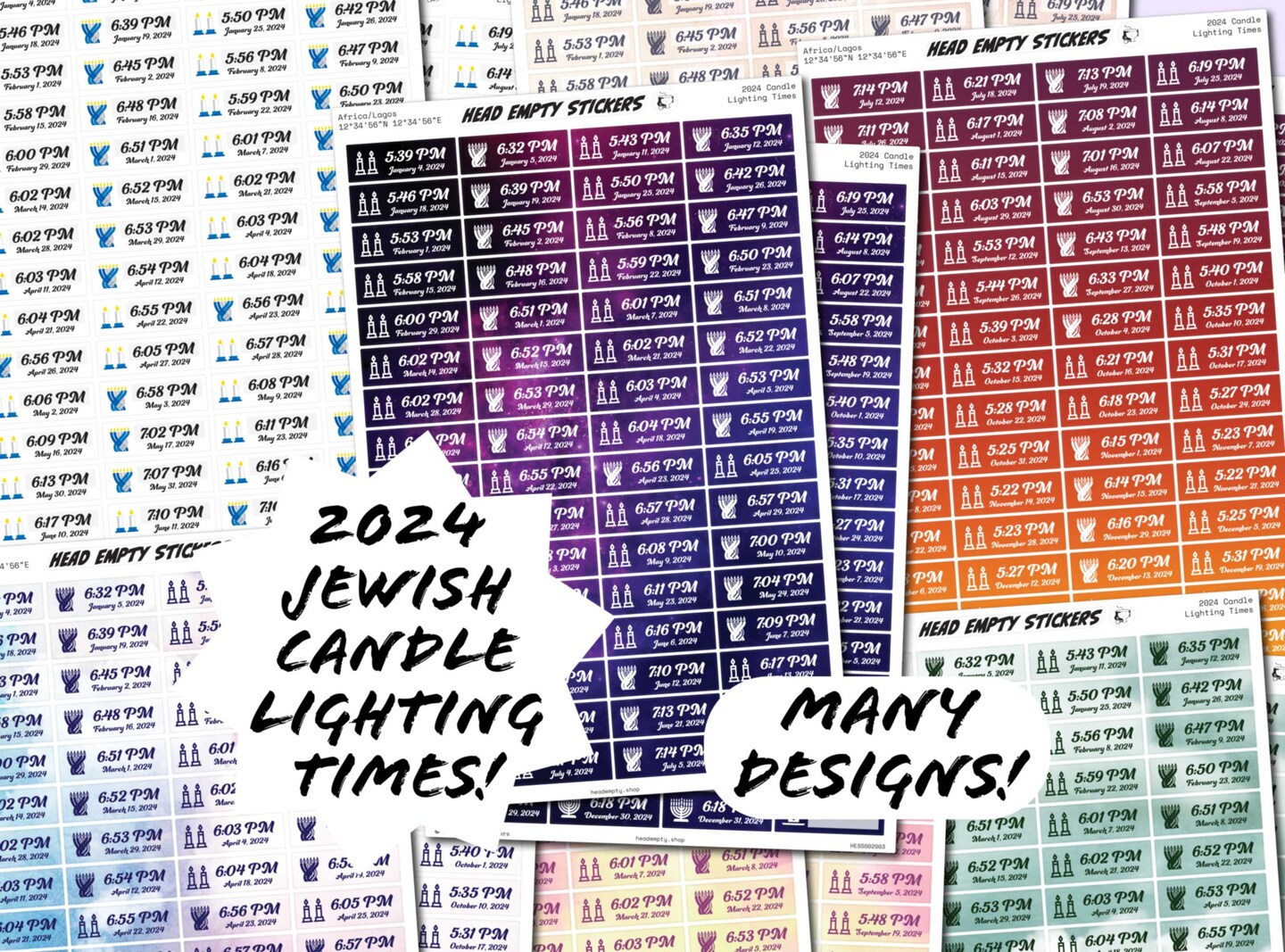 2024 Candle Lighting Times Stickers Jewish Planner Stickers