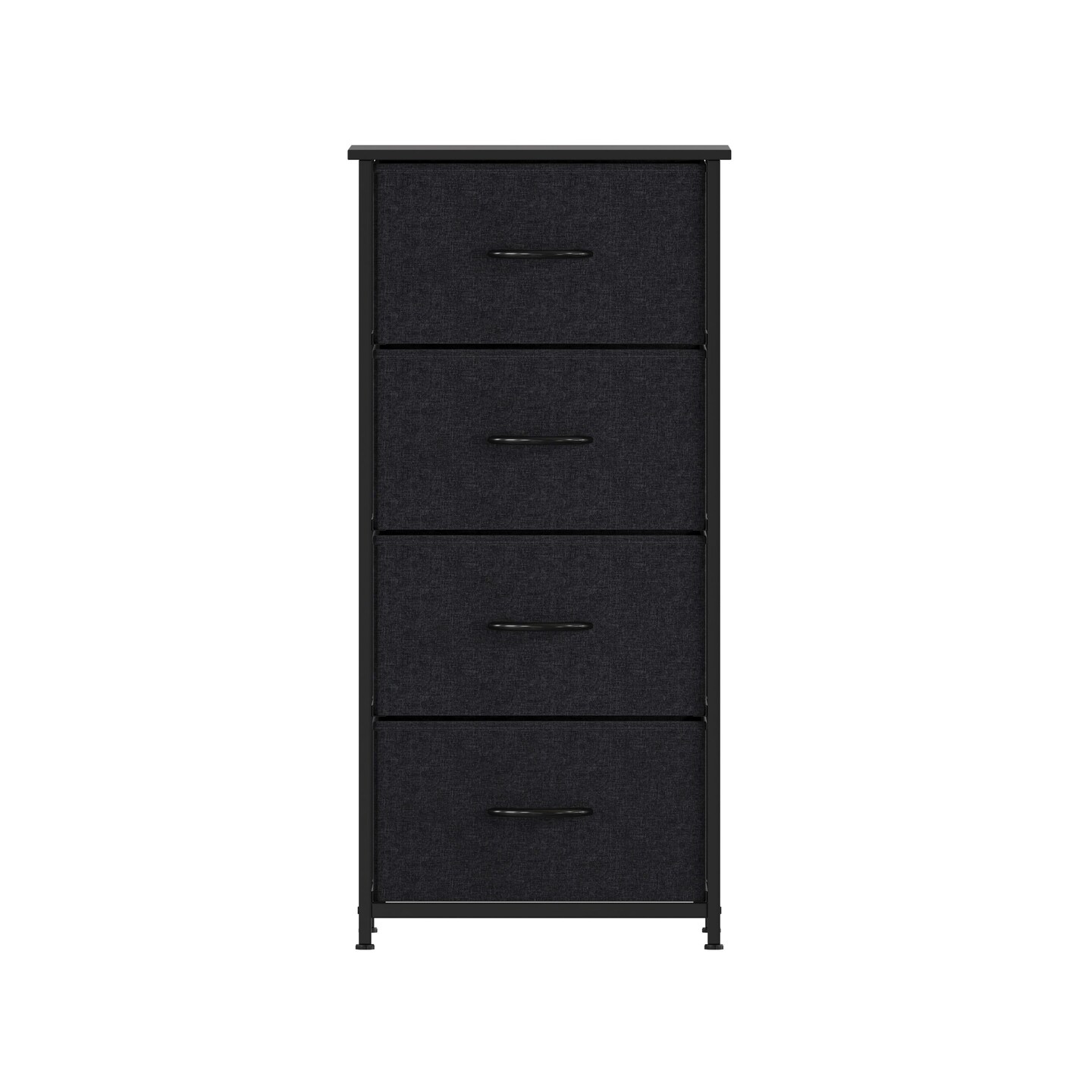 Emma and Oliver Marley 4 Drawer Storage Dresser with Cast Iron Frame, Wood Top and Easy Pull Fabric Drawers with Wooden Handles