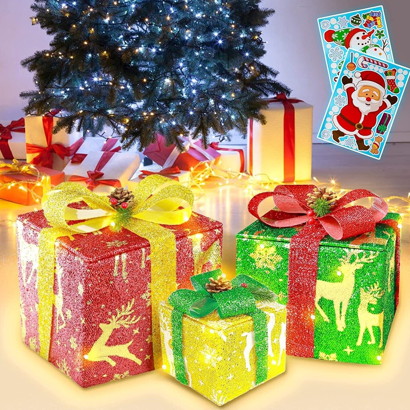 Kitcheniva Christmas Light Up Present Gift Boxes Set of 3