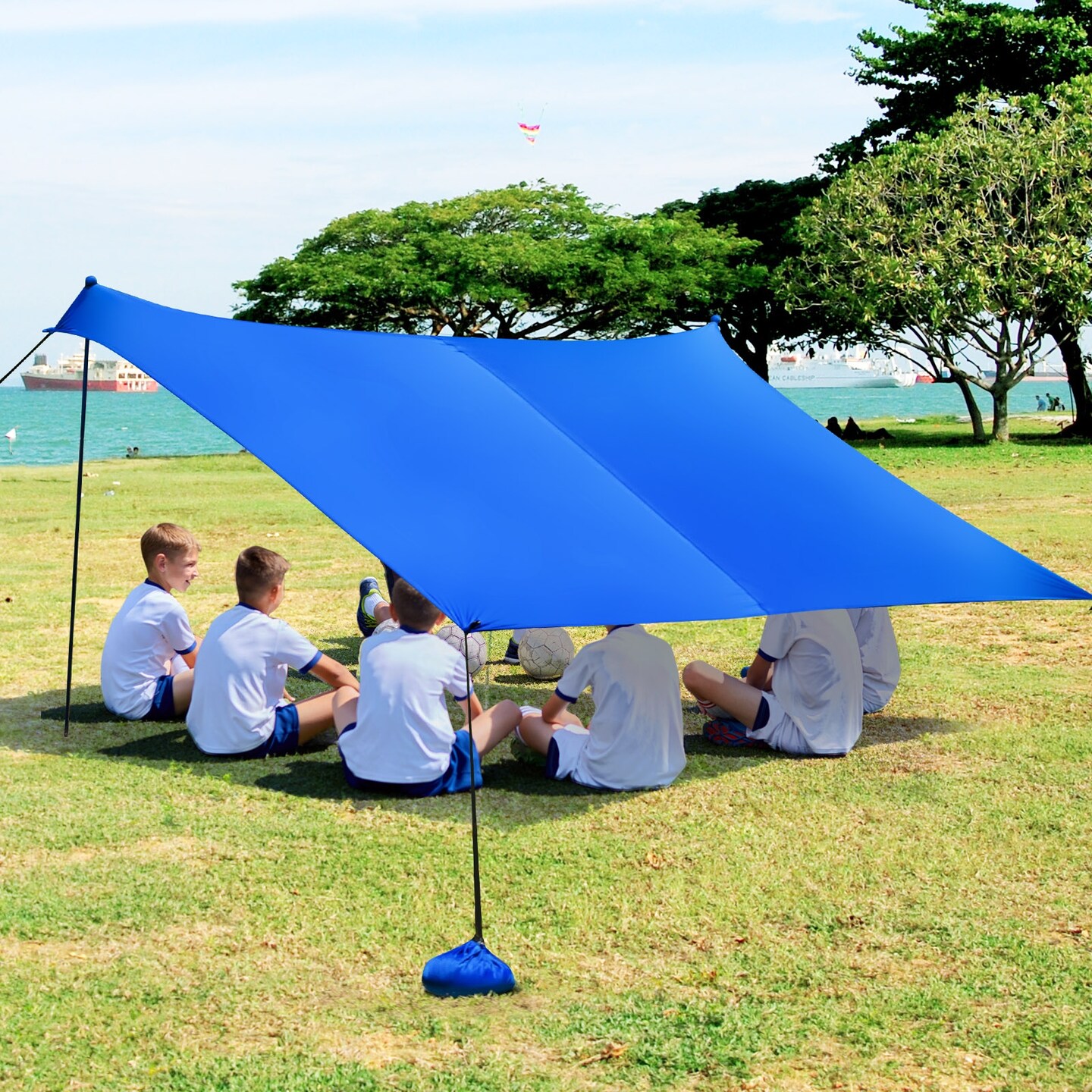 10 Foot Ride 9 Foot Family Beach Tent Canopy Sunshade with 4 Poles-Blue