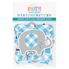 Blue Floral Elephant &#x22;Baby Shower&#x22; Jointed Banner