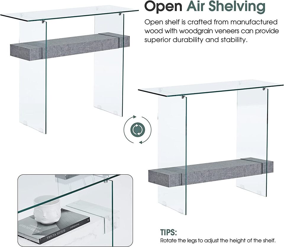 Narrow Glass Console Table with Storage Modern Sofa Table