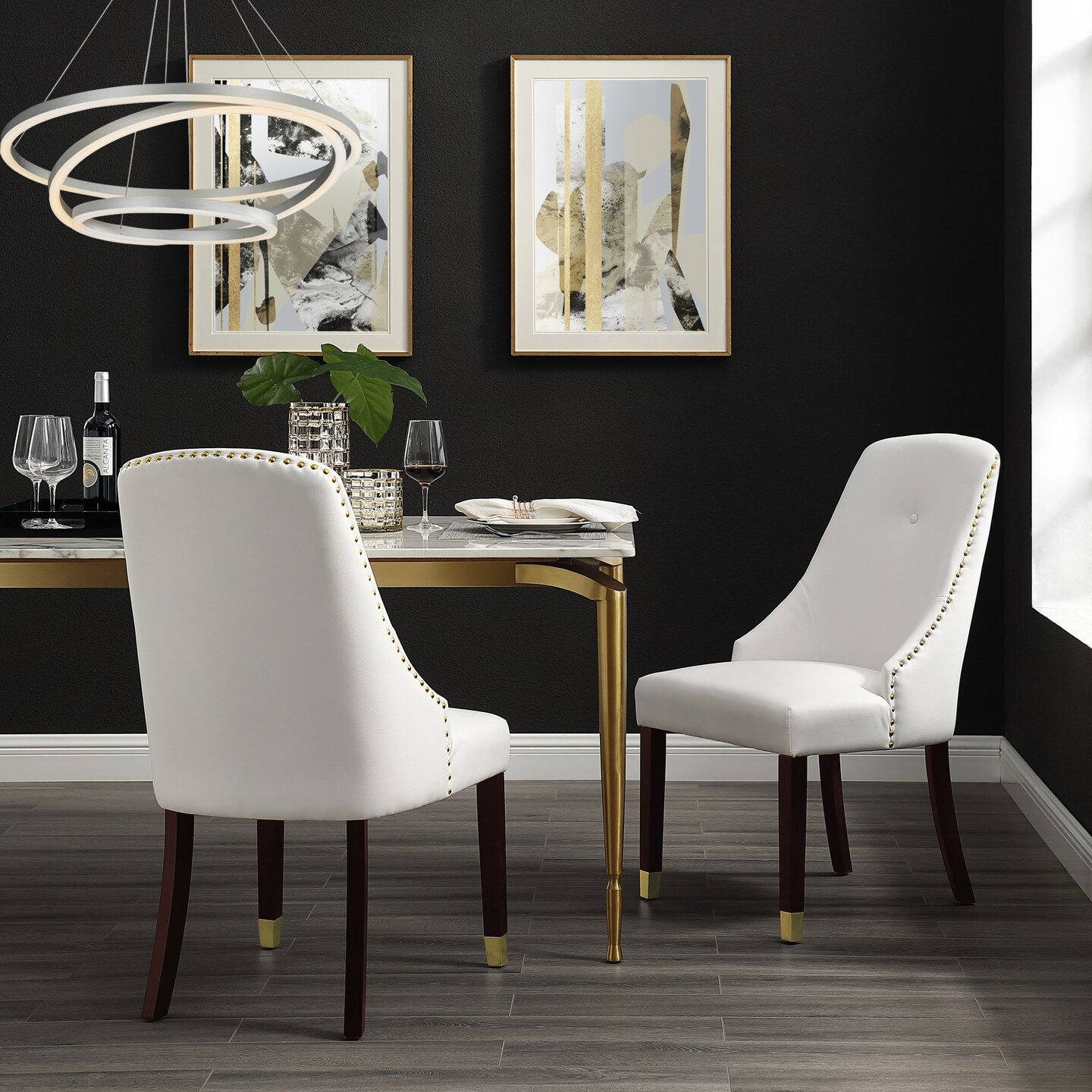 Cora Velvet/PU Leather Metal Tip Leg Dining Chair (Set of 2)