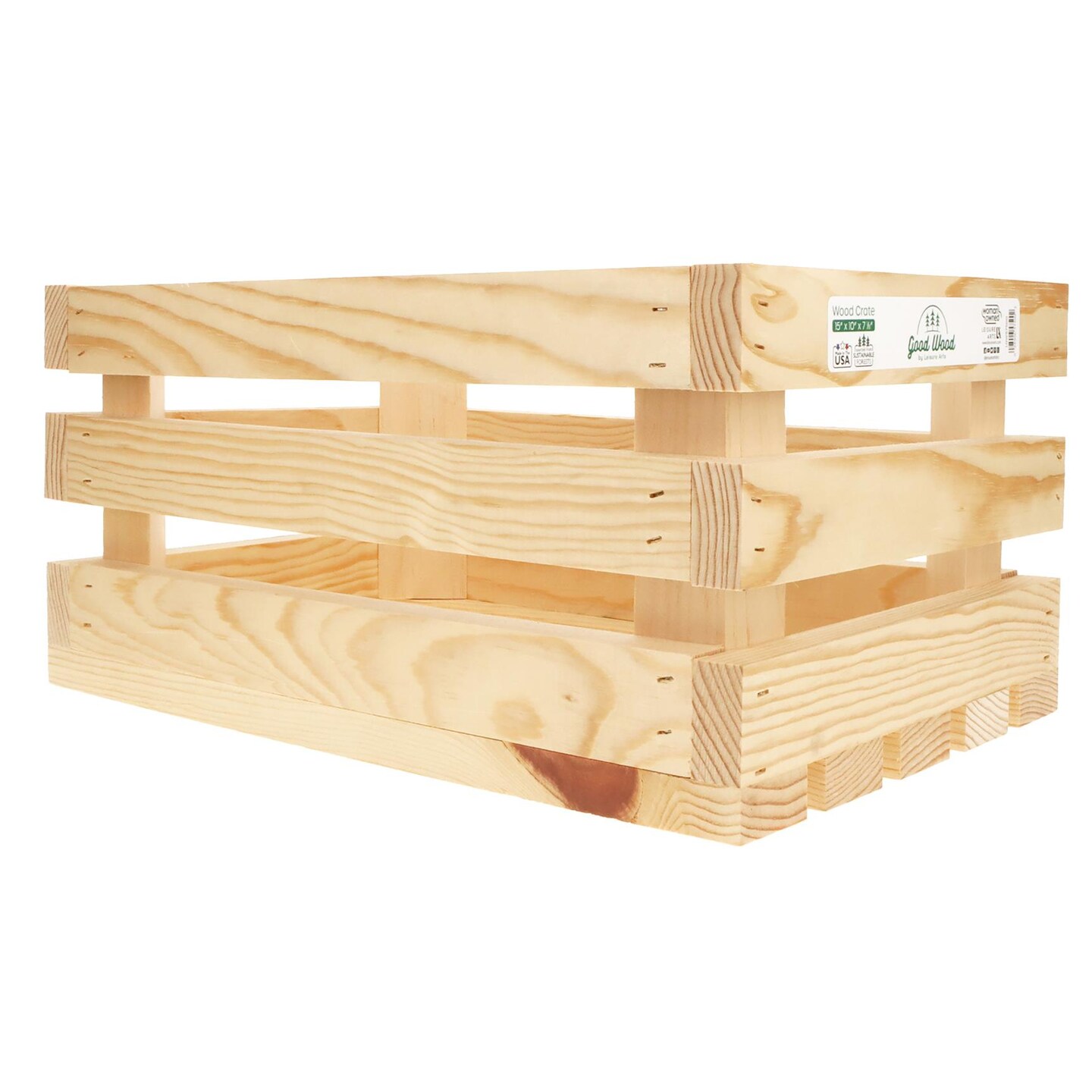 Good Wood by Leisure Arts Wooden Crate, wood crate unfinished,  wood crates for display, wood crates for storage, wooden crates unfinished, 15&#x22; x 10&#x22; x 7.125&#x22;