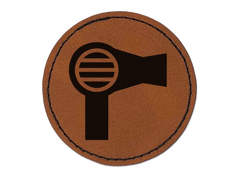 Hair Dryer Solid Round Iron-On Engraved Faux Leather Patch Applique - 2.5&#x22;
