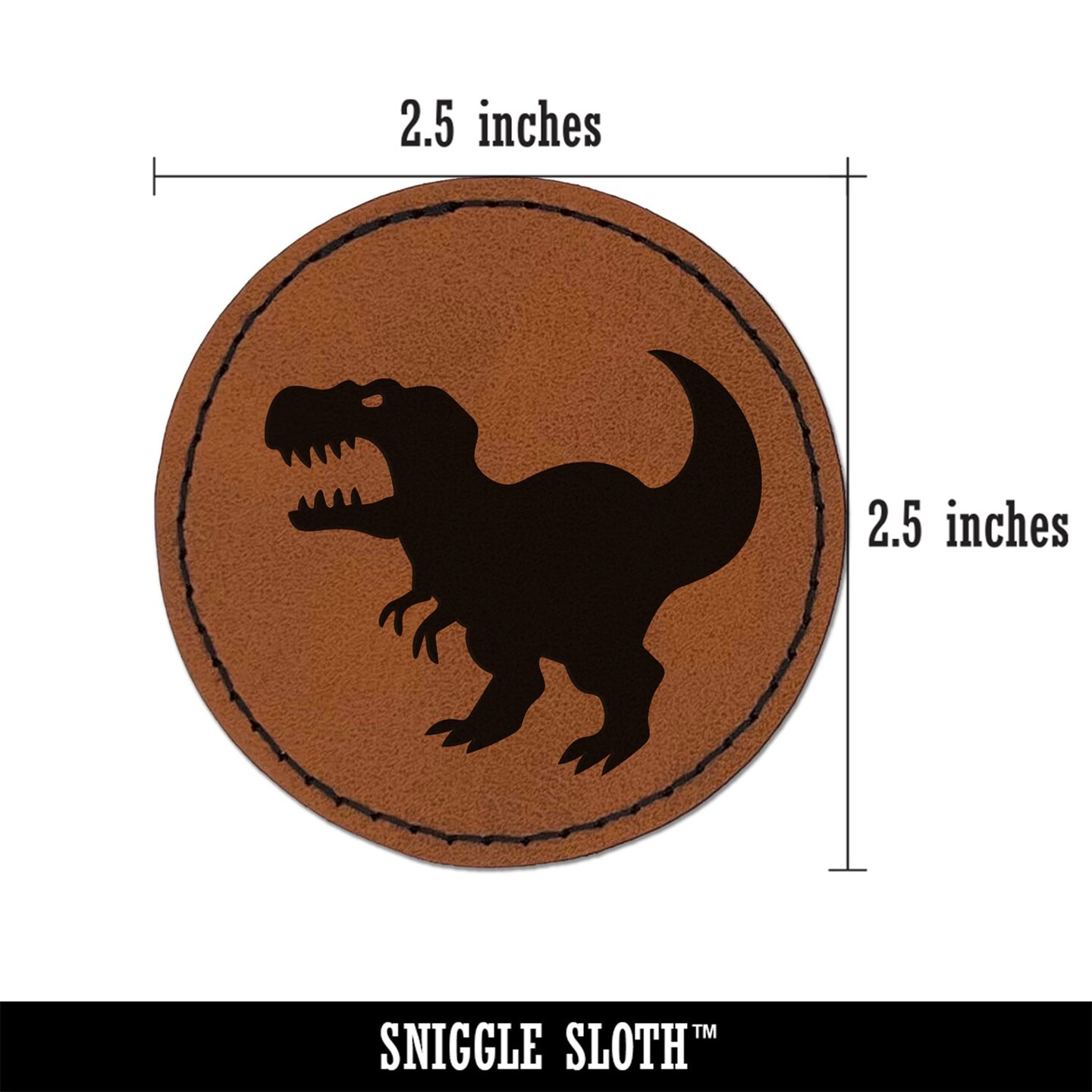 Tyrannosaurus Rex Silhouette Round Iron-On Engraved Faux Leather Patch Applique - 2.5&#x22;