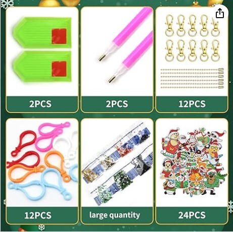 24pcs Diamond Art Keychains, Diamond Painting Advent Calendar 2023 DIY Diamond Painting Kits Decorations Ideas, Christmas Countdown Calendar for Kids Girls Favors for a Party