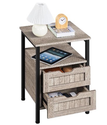 Bedside Table Bedside Cupboard with Adjustable Feet, Wooden Bedside Cabinet Sofa Side Table End Table for Bedroom/Small Space, Gray