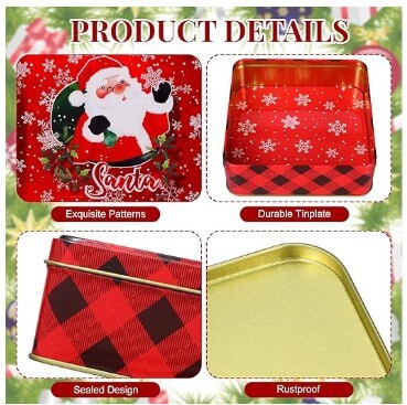 Christmas Cookie Tins with Lids (Set of 8) Metal Christmas Empty Tins Large Christmas Cookie Boxes Tinplate Santa Claus Christmas Gift Box for Holiday Candies Treats Cookie Storage Container