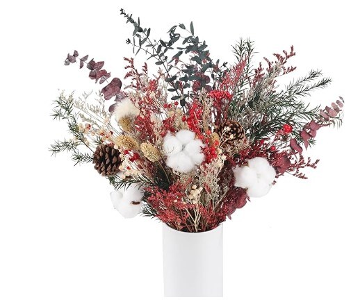 Dried Christmas Flowers 52 Pieces Dried Red Flowers Bouquet with Pine Cone Bunny Tails Grass Red Eucalyptus Plants for Home Wedding Table Gifts Christmas Kitchen Party Decoration (16.5")