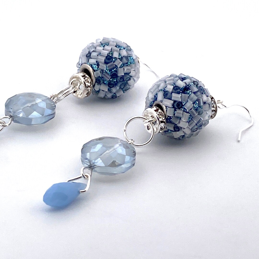 Light Blue Boho Dangle Earrings, Silver Plated Nickel Free, Unique
