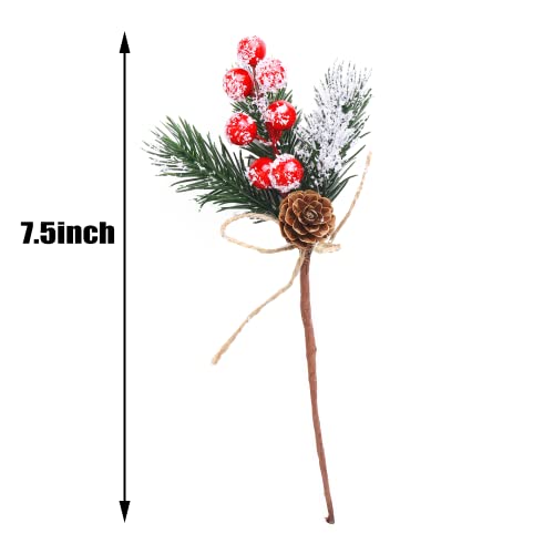 10 Pieces Christmas Berries Pine Cones for DIY Crafts-Christmas Tree Picks Spray Evergreen Artificial Pine Branches Holly Stem,Xmas Garland Décor,Gift Wrap Embellishment (Red)