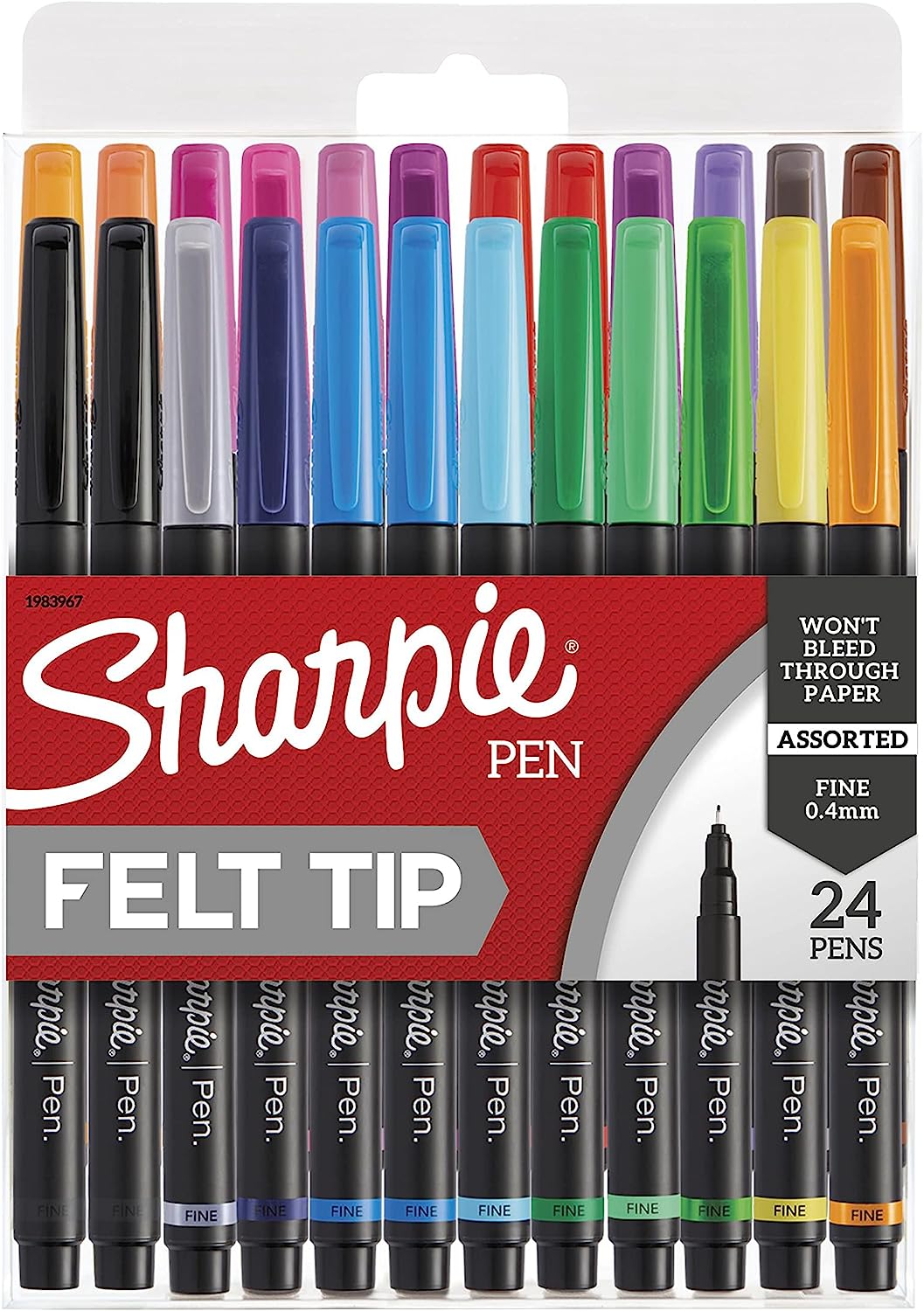Felt Tip Pens, Fine Point (0.4mm), Assorted Colors, 24 Count (1983967)