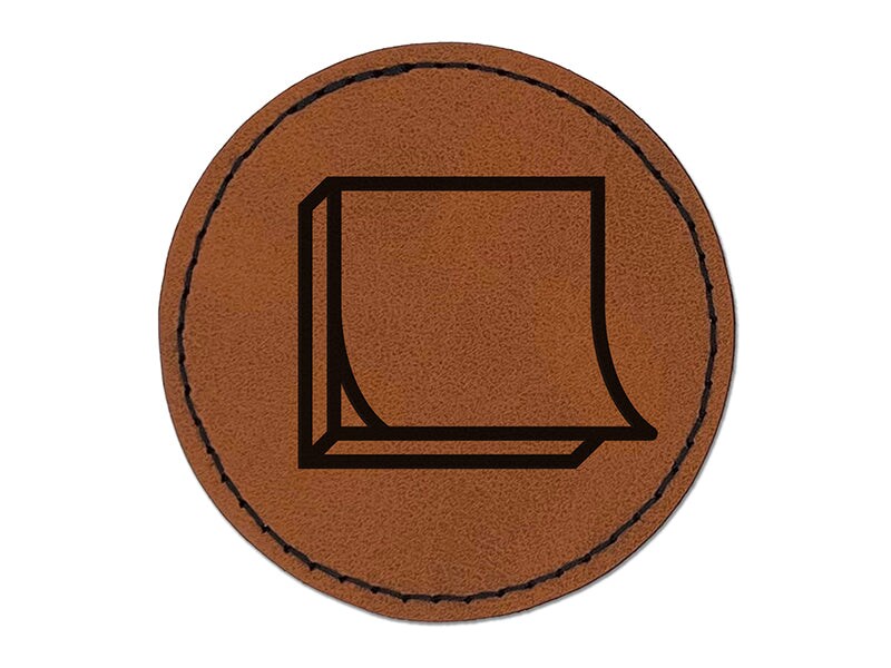 Sticky Note Notepad Paper Round Iron-On Engraved Faux Leather Patch Applique - 2.5&#x22;