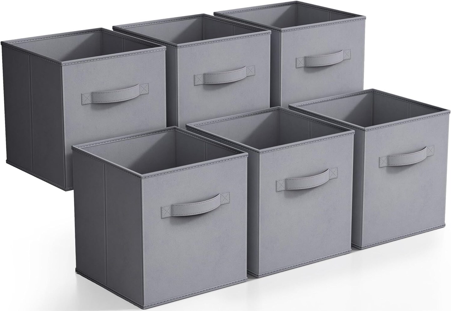 Collapsible Fabric Cube Storage Boxes, Set of 6, Grey/Black