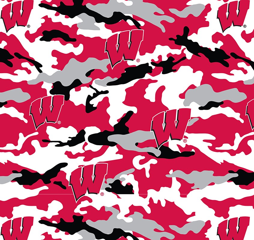 Sykel Enterprises-University of Wisconsin Fleece Fabric-Wisconsin Badgers Camouflage Fleece Blanket Fabric-Sold by the yard