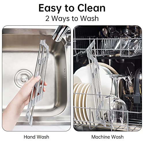 Triangle Roll-Up Dish Drying Rack for Sink Corner Small Foldable Stainless Steel Over The Sink Multipurpose Kitchen Drainer Caddy Organizer Storage Space Saver Shelf Holder (Gray)