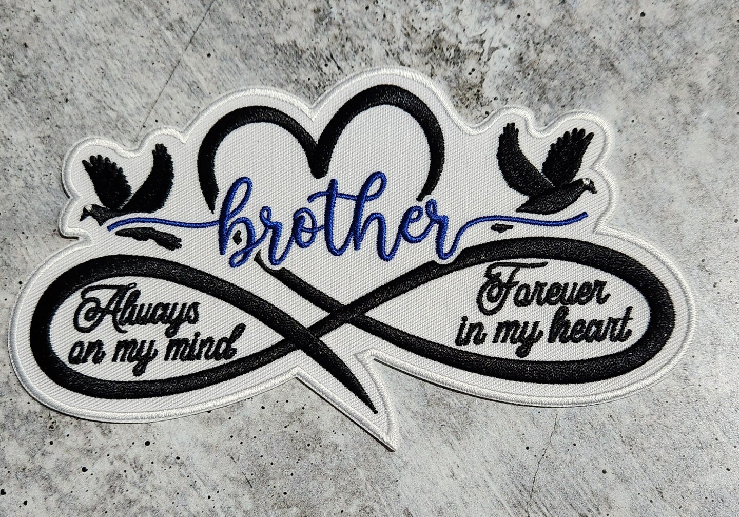 Memorial Infinity Collection: Patch Party Club, &#x22;BROTHER&#x22; Eternal Remembrance 1-pc, Iron-On Embroidered Patch, Sz 6&#x22;, Tribute Hono