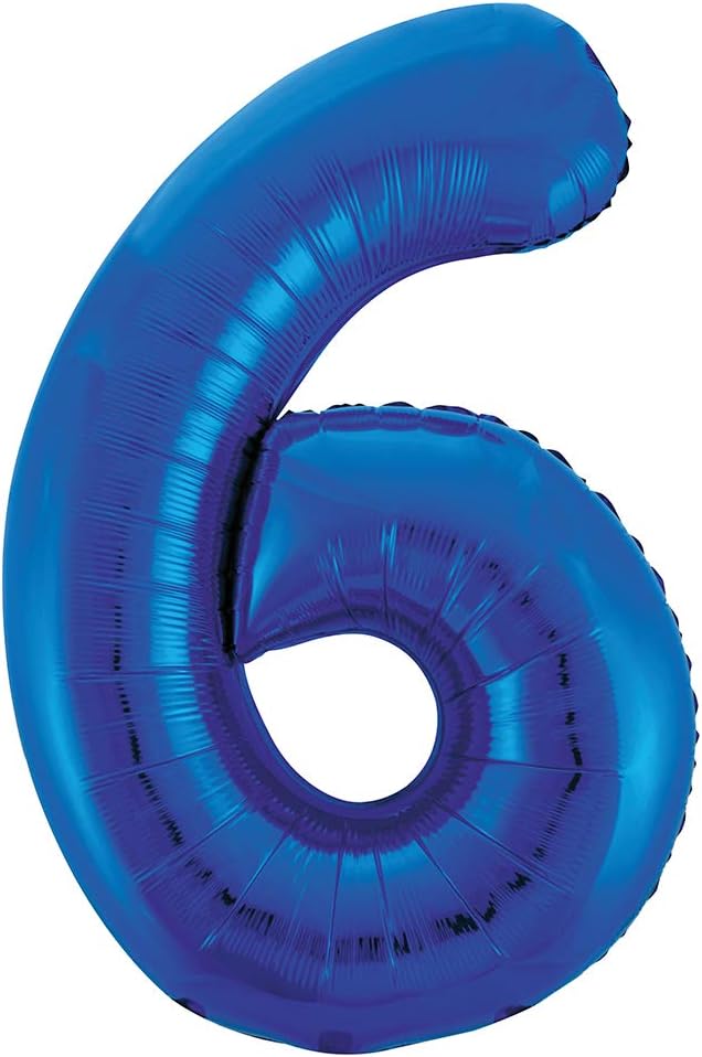 Blue Number 6 Shaped Foil Balloons - 34&#x22; (Pack Of 5) - Premium Quality Party Decorations For Birthdays, Anniversaries &#x26; Special Celebrations