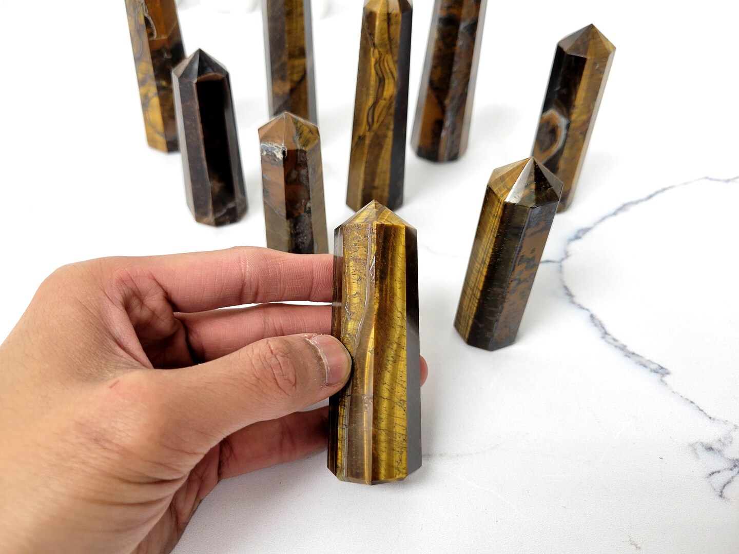 Tiger&#x27;s Eye Crystal Obelisk Tower Point