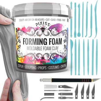 Foam Clay Sculpting Foam for Cosplay (300 Gram Gray), 14 Sculpting Tools, Craft Knife with Extra Blades and Sculpting Points, Soft Air Dry Moldable Sculpting Cosplay Materials