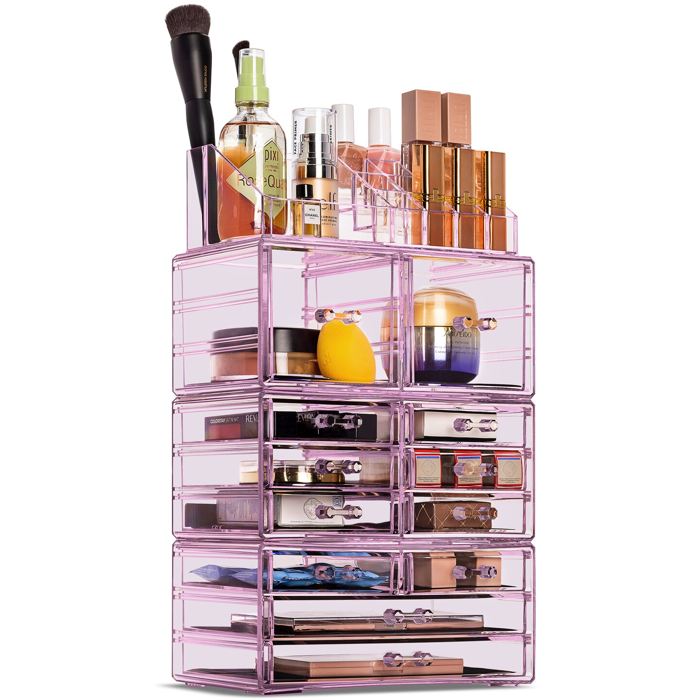 Sorbus X-Large Acrylic Makeup and Jewelry Organizer Case - 4 Piece Set (12 Drawers)