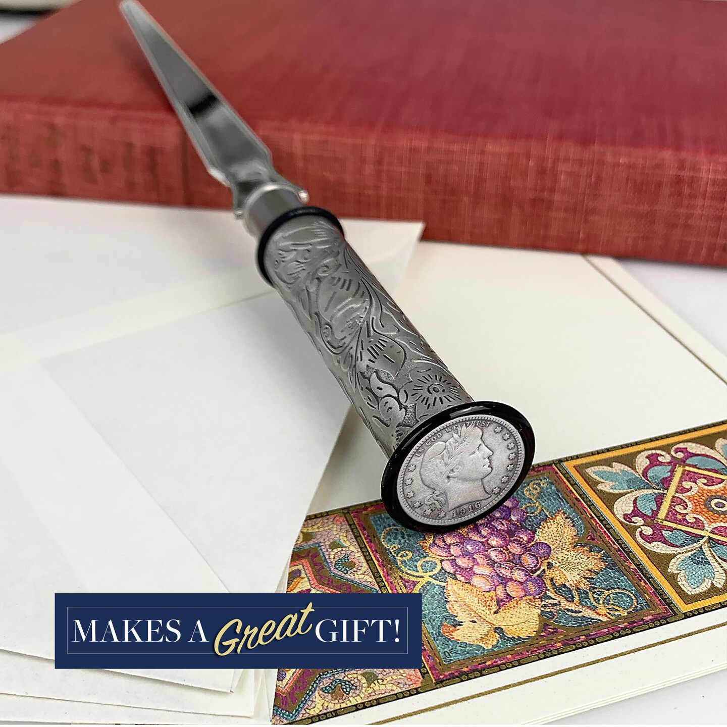 Silver Barber Dime Letter Opener and Magnifying Glass Gift Set