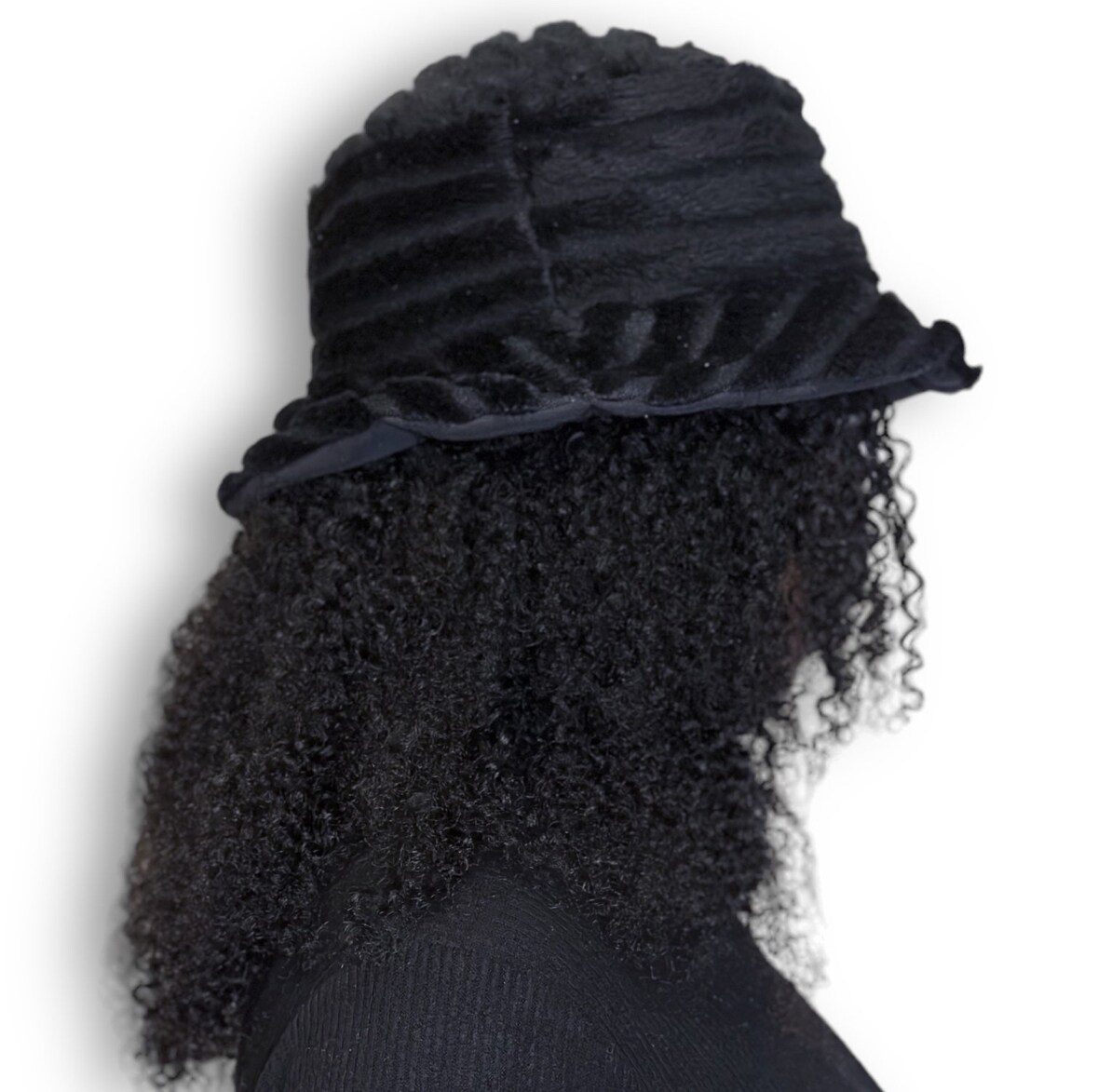 Handmade Black Knit Fur Reversible Winter Hat Bucket Hat