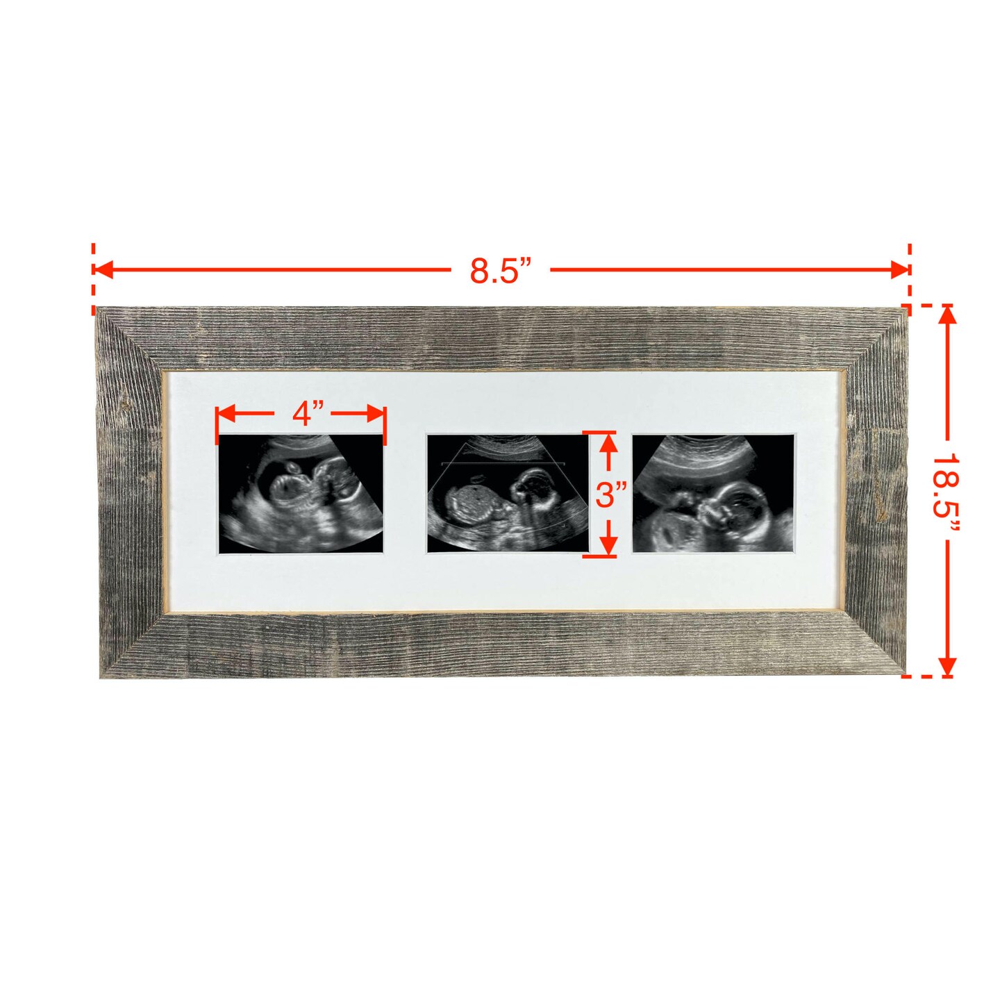 Rustic Farmhouse Sonogram Series Reclaimed Wood Picture Frame with 3 Openings for Sonogram photos