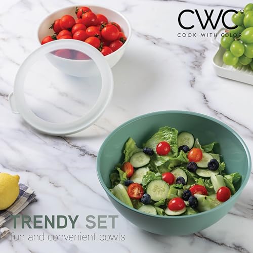 12 Piece Mixing Bowls with TPR Lids - Plastic Nesting Bowls Set includes 6 Prep Bowls and 6 Lids - Microwave Safe (Sage)