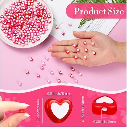 Heart Spacer Beads 600 Pcs 8mm Heart Shape Beads in 3 Colors Double Heart Beads Colorful Bright Looking Mixed Flat Loose Pony Beads 8mm with 1.8mm Hole for DIY Crafts Accessories
