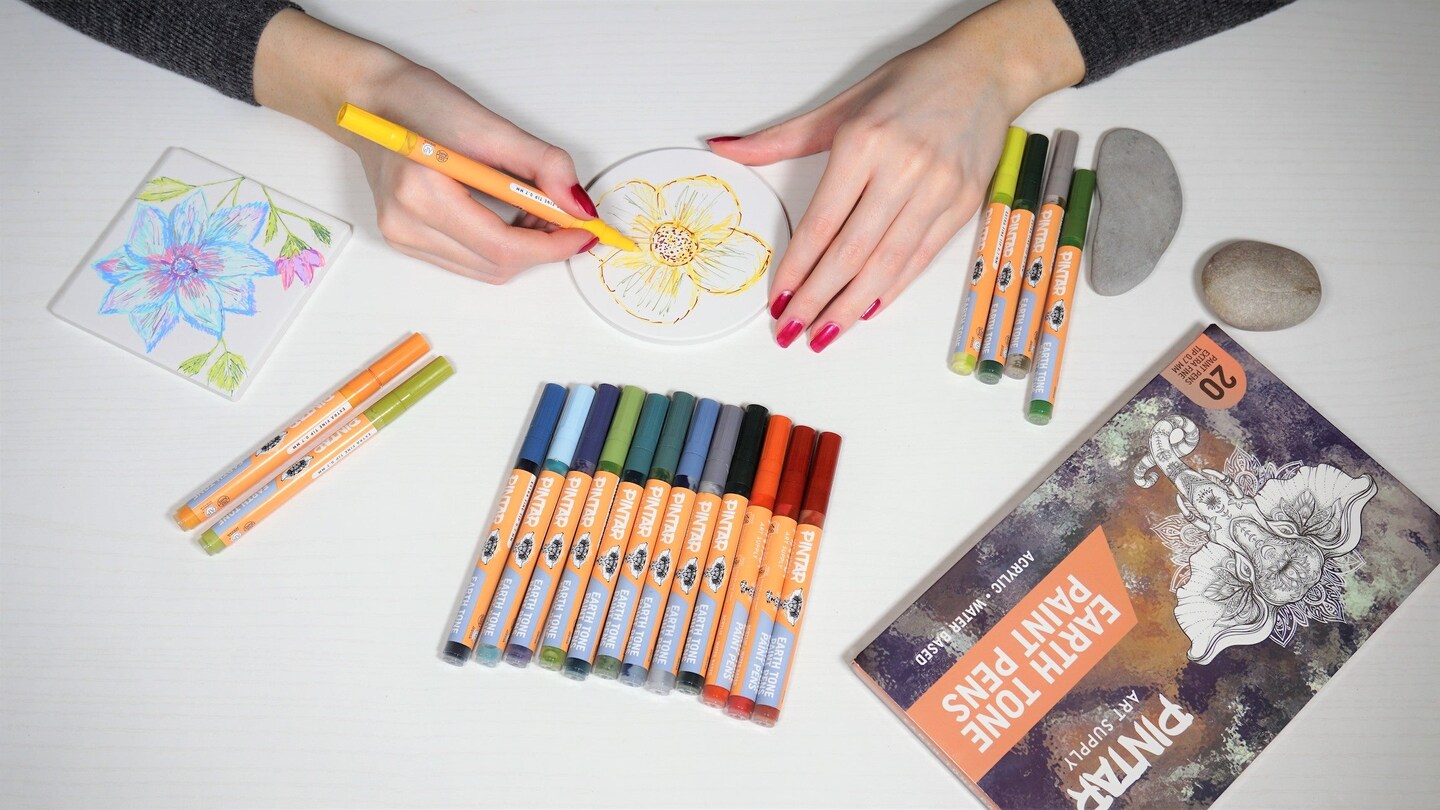 Pintar Make Your Own Coasters Kit12 Pack of 4” Round White Unglazed Ceramic Tiles with Adhesive Cork Backing Pads Use with Alcohol Ink, Acrylic Paints