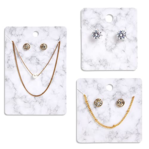 810-Pcs Earring Display Cards with Secure Back, White and Gray Necklace Display  Cards for Selling, Hanging Jewelry, Retail, DIY, Marble Design (3 Sizes)  Bulk Pack
