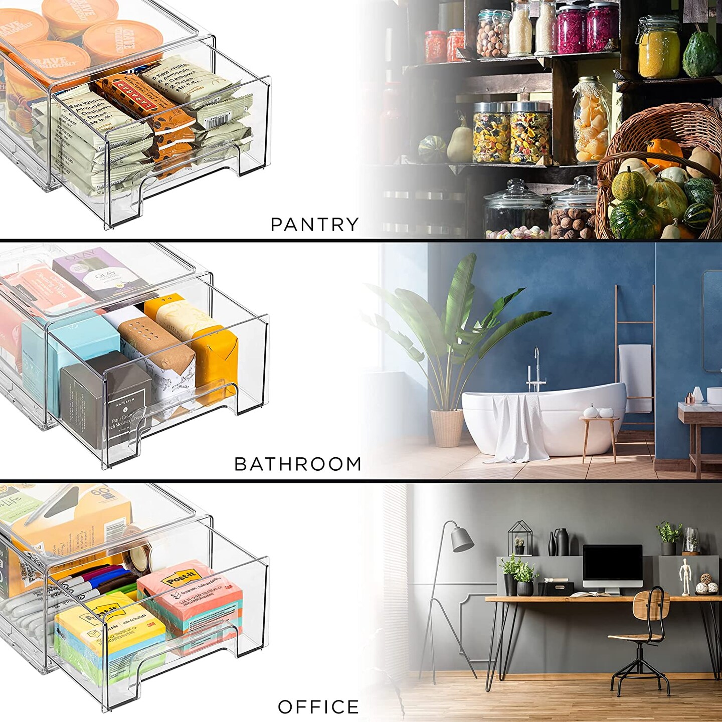 Sorbus Fridge Drawers - Clear Stackable Pull Out Refrigerator Organizer Bins - Food Storage Containers for Kitchen, Refrigerator, Freezer, Vanity &#x26; Fridge Organization and Storage (2 Pack | Medium)