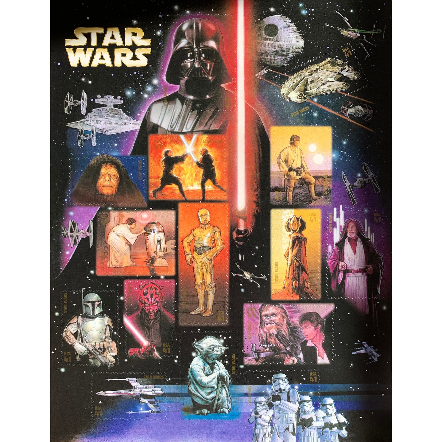 Star Wars U.S. Stamp Sheet in 16x14 Wood Frame
