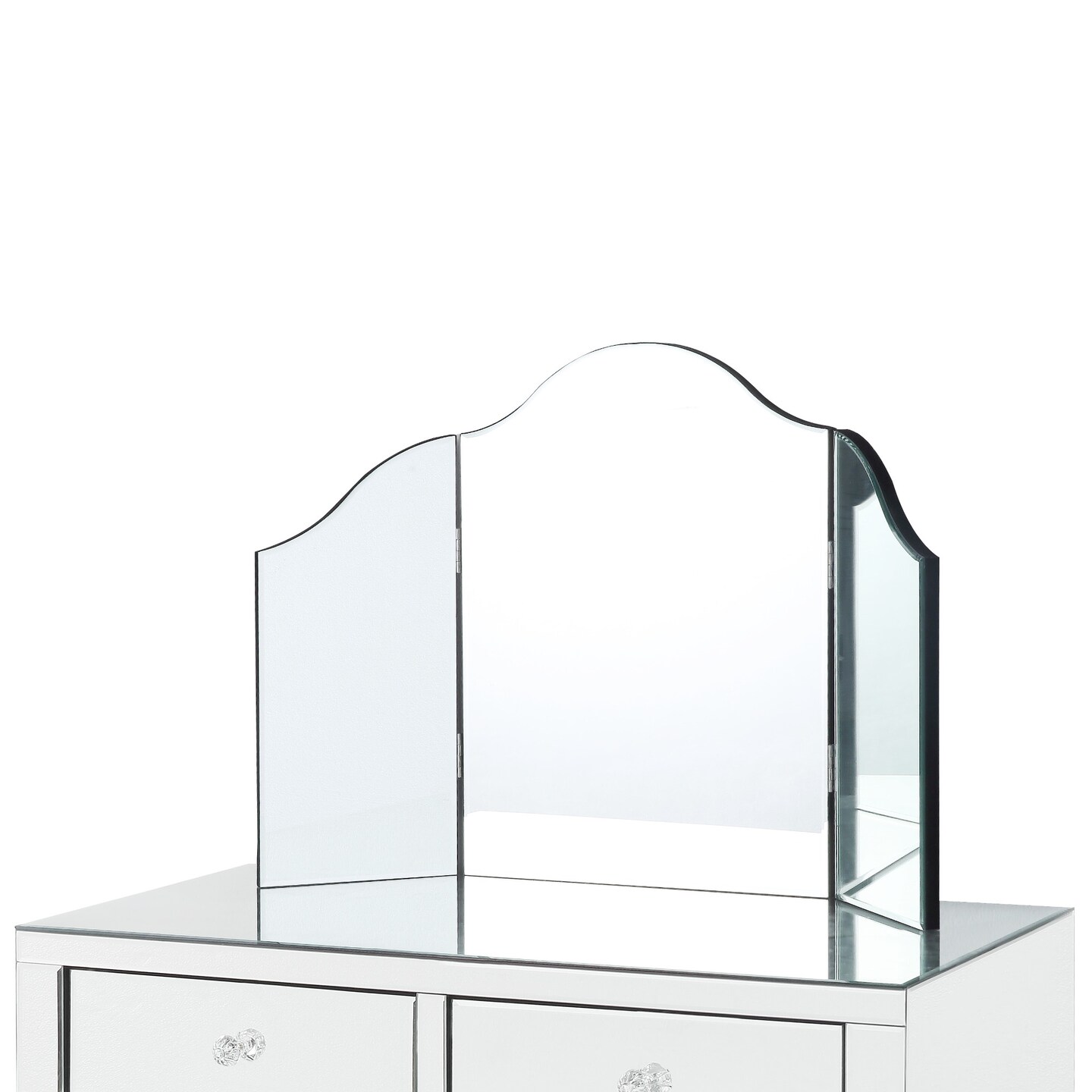 Renee Frameless Modern Contemporary Tri-fold Tabletop Vanity Mirror