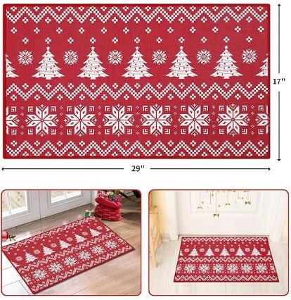 Non Slip Door Mat Decorative Outdoor Indoor Entrance Floor Mat Christmas  Doormat Xmas Holiday Boho Style Christmas Tree and Snowflake Welcome Mat  for Home Decoration