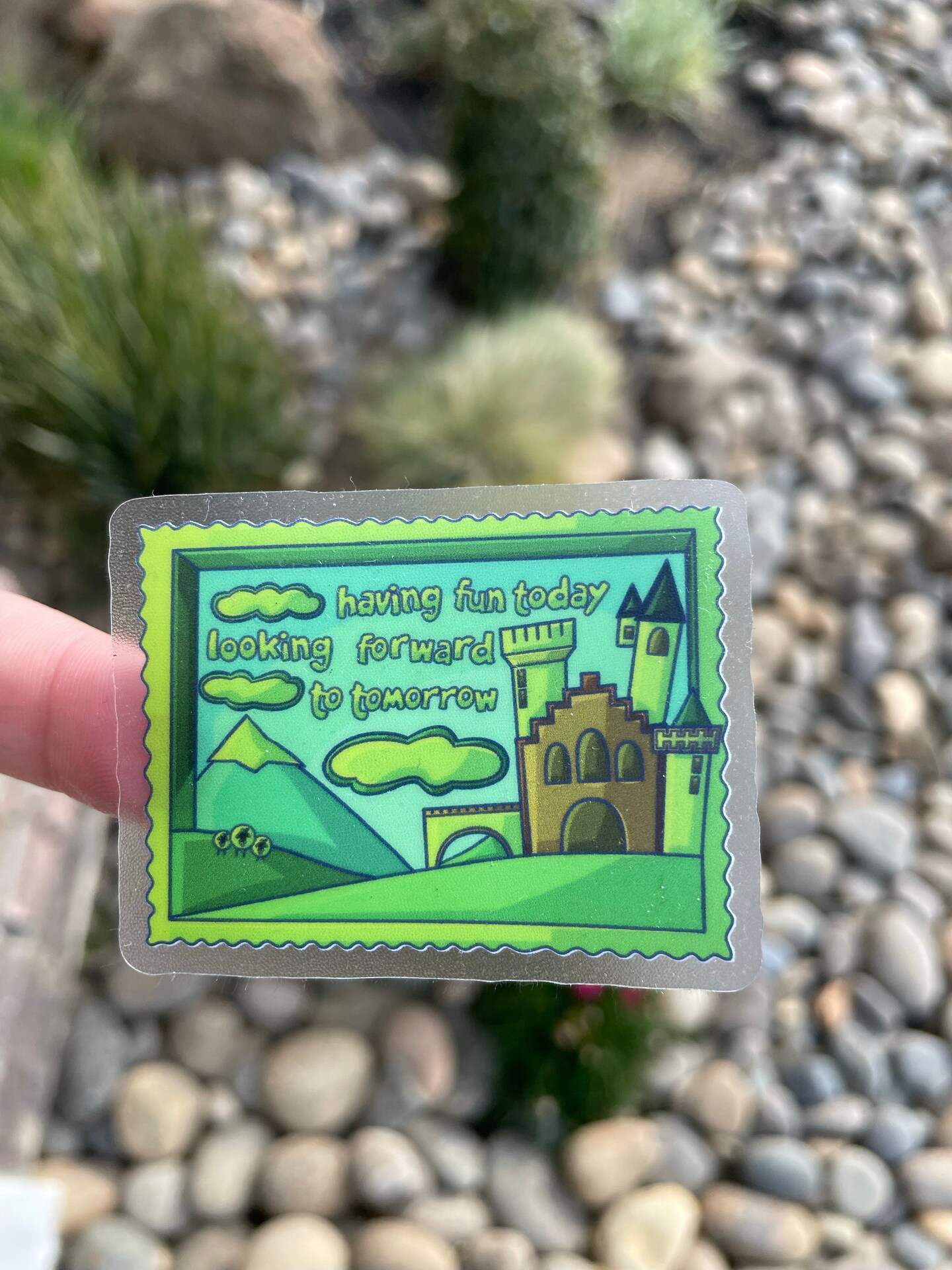 Having Fun Postcard Sticker - Clear Weatherproof Vinyl